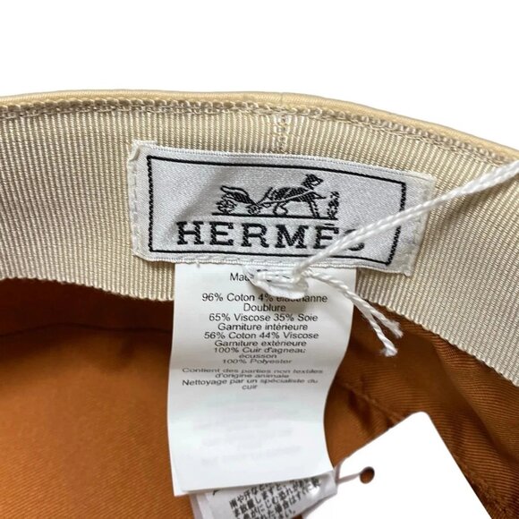 HERMES Kabul Kuliketis - Beige Brown Cotton Polyurethane Leather Hat - Picture 7 of 8